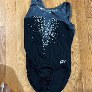 Black and Gray Leotard with Rhinestone Design